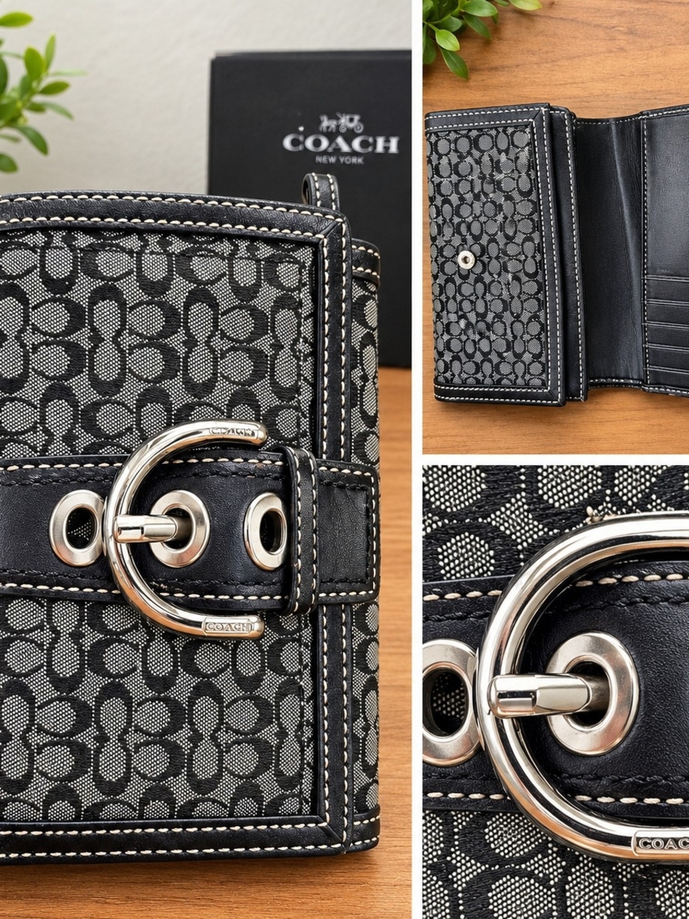 COACH Black Signature Canvas Buckle Wallet VINTAGE Y2K